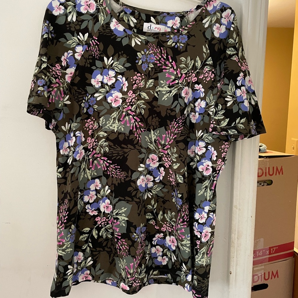 Denim&Co Floral Blouse - Black, Pink, Green